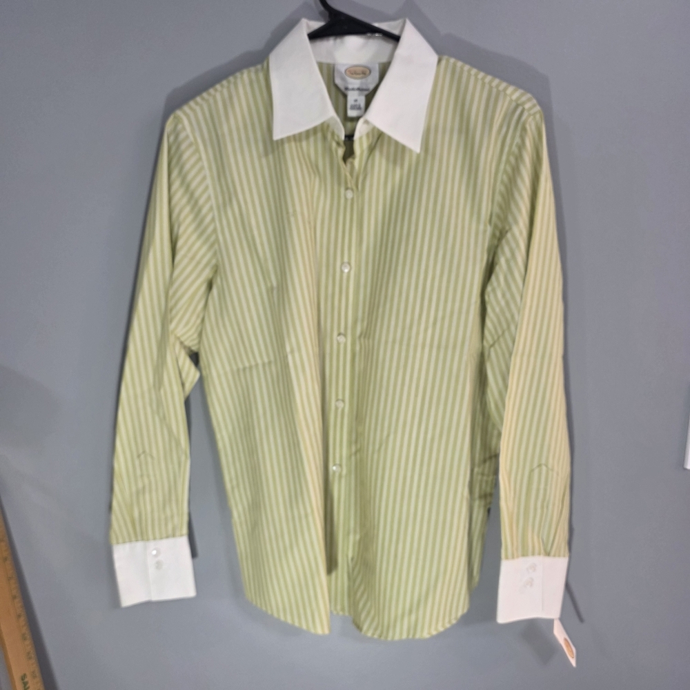 Talbots Women's Light Green Striped Blouse